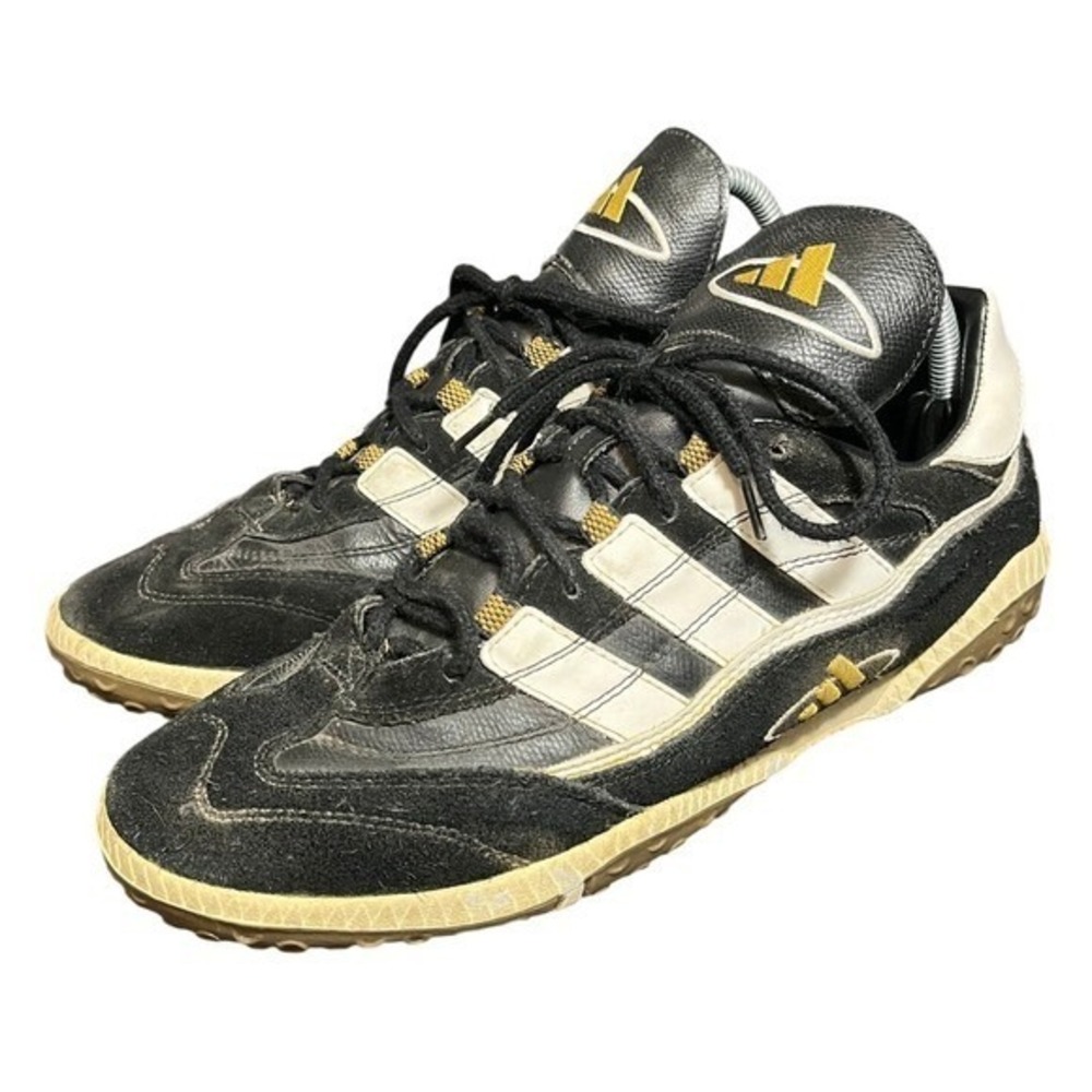 Adidas Soccer Shoes Mens 9.5 Black Gold Vintage Turf Cleats 07898